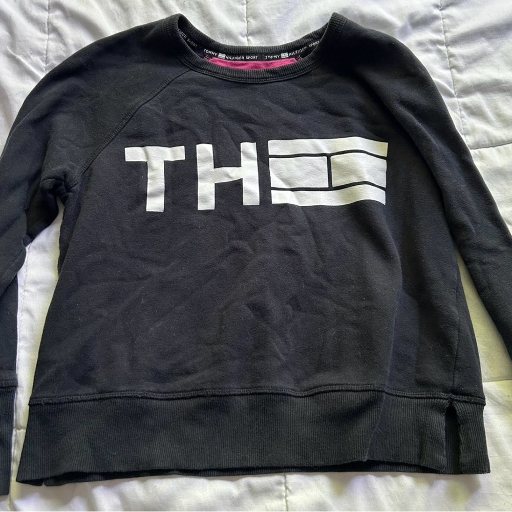 Black Sweatshirt with White Tommy Hilfiger Logo